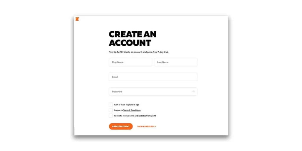 Step 2: Create Zwift Account