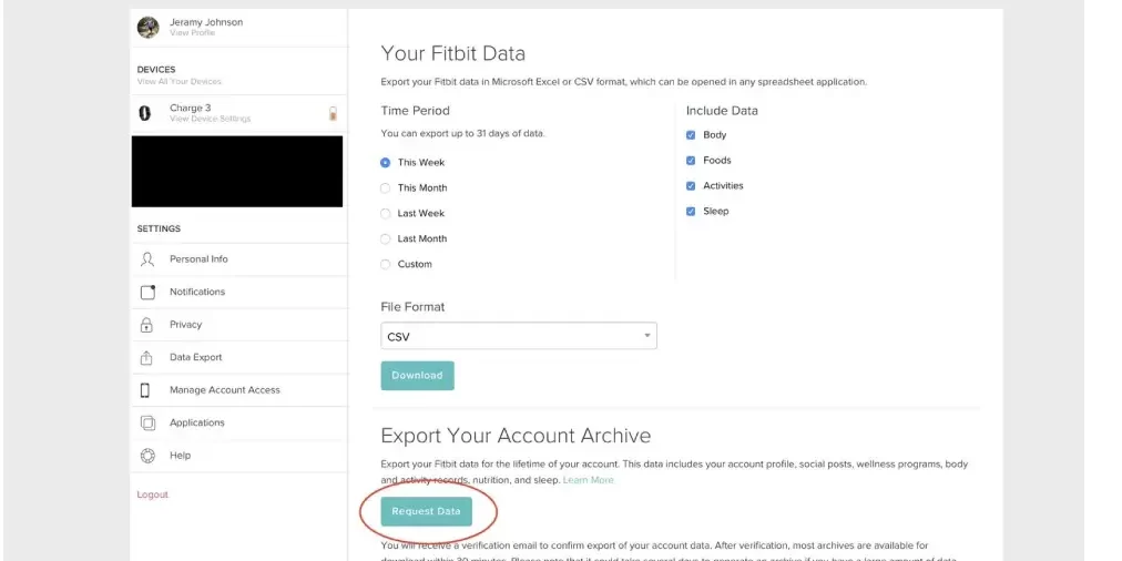 Exporting Fitbit Account Data