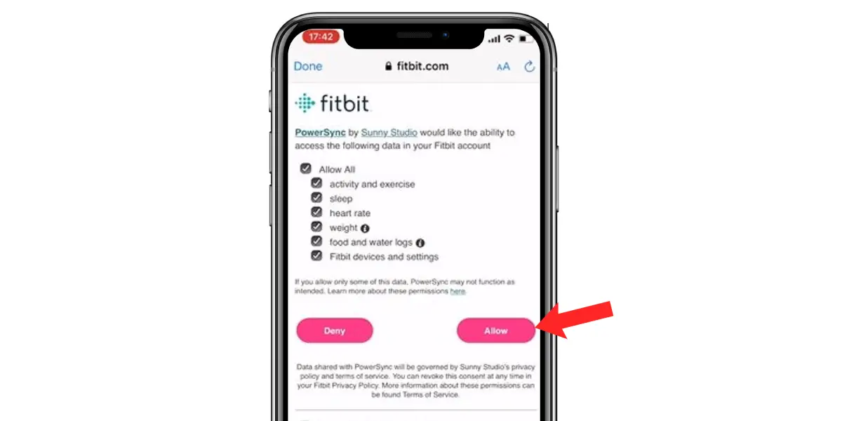 Step 3: Allow PowerSync to Access Data from Fitbit