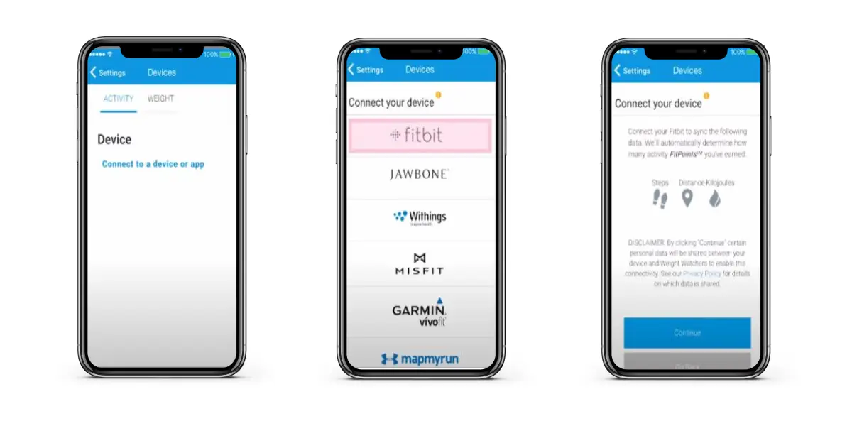 Step 2: Connect Fitbit to Weight Watchers